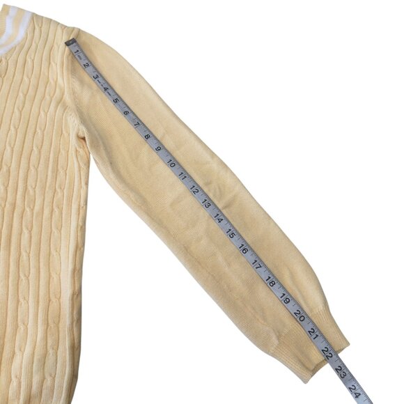 WHITE STAG Yellow Cable Knit Sweater Top With White Striped V-Neck Womens L - Picture 7 of 10